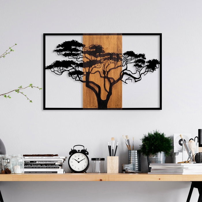Wallity Acacia Tree - 388 Escultura de pared de madera nogal y negro